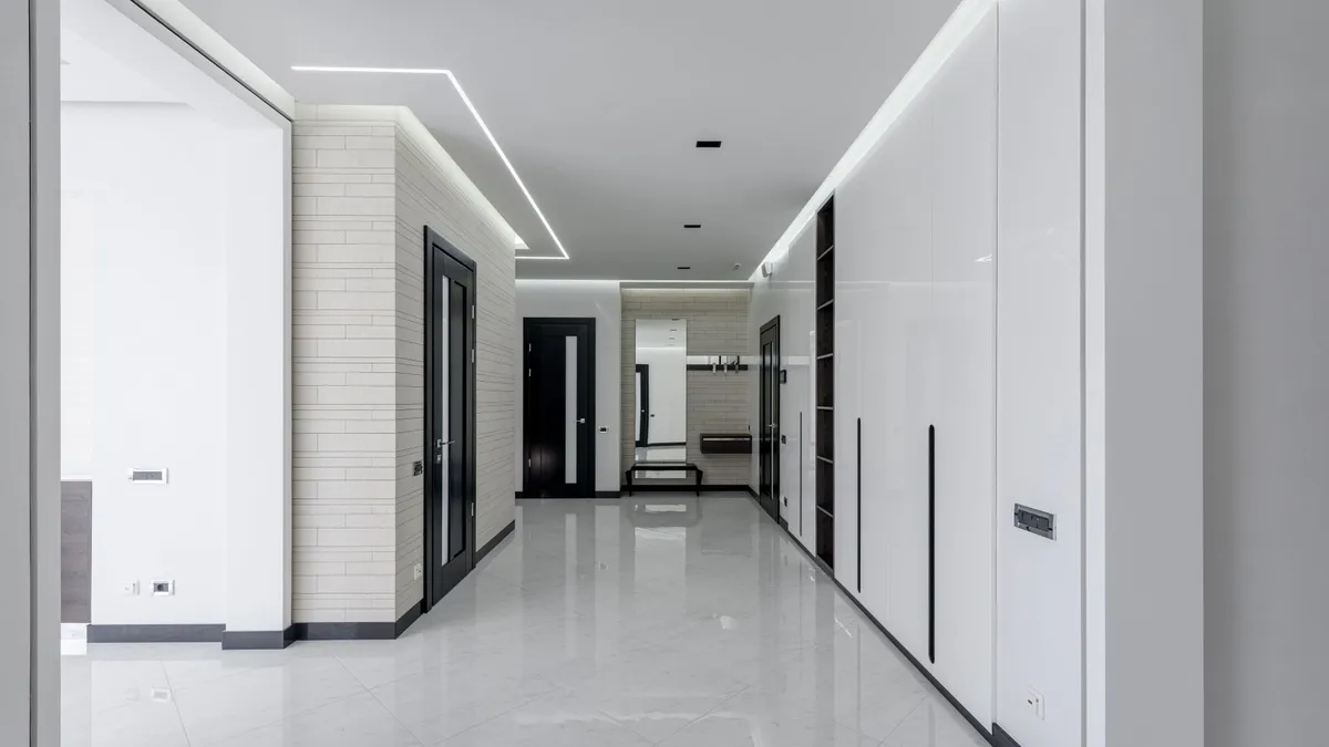A newly finished, glossy empty corridor