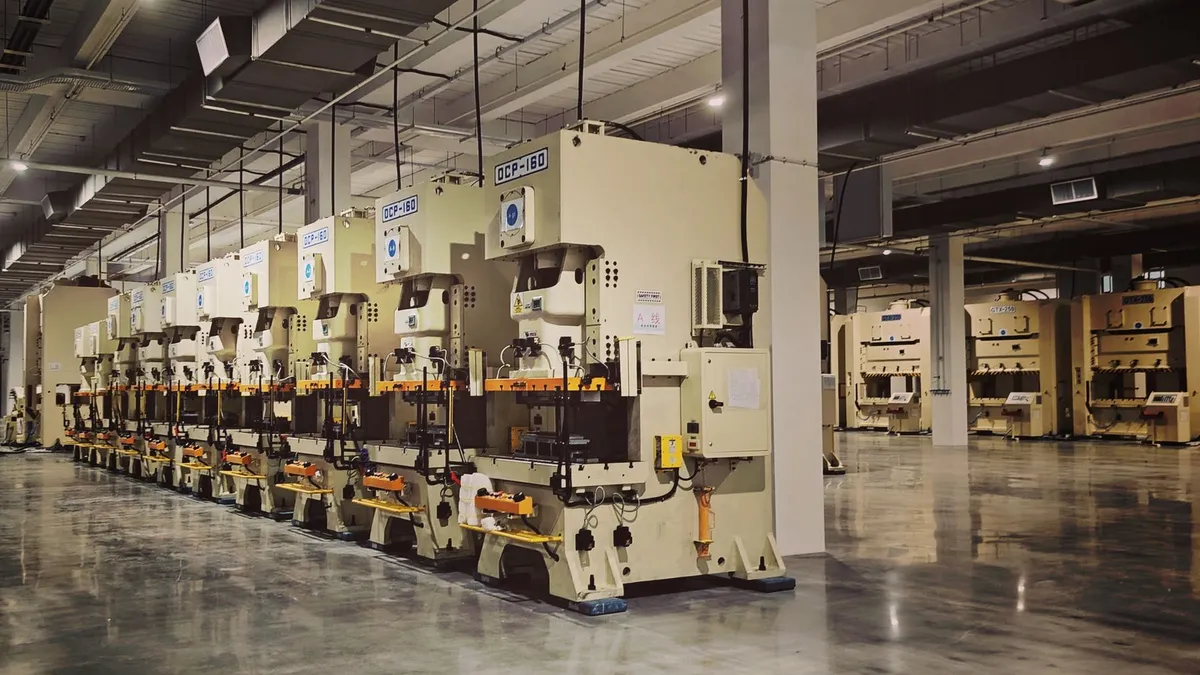 Heavy presses installed in a row in a factory